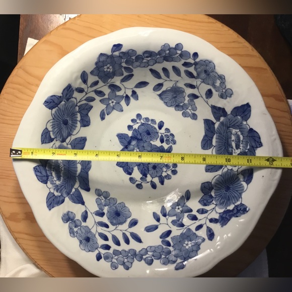 Vintage Canton Collection Blue & White Ceramic Bowl (W 12” x H 3.25”) - Picture 8 of 10